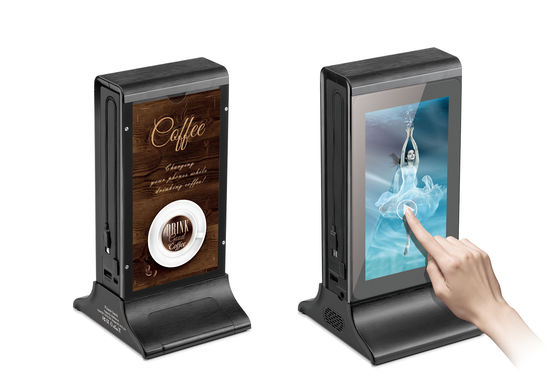 Zwarte 10 inch Advanced L-vormige Desktop HD LCD Screen Advertising Player met Menu Power Bank